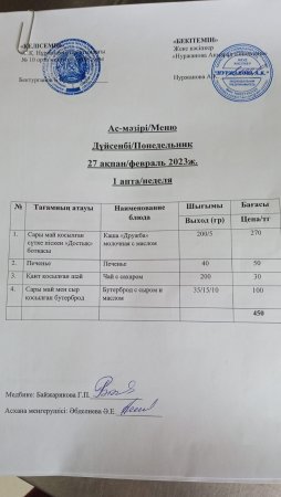27.02.2023 мас мәзірі