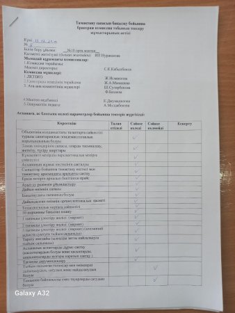 Тамақтану сапасын бақылау бойынша бракераж комиссия тобының тексеру жұмыстарының актісі