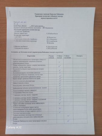 Тамақтану сапасын бақылау бойынша бракераж комиссия тобының тексеру жұмыстарының актісі