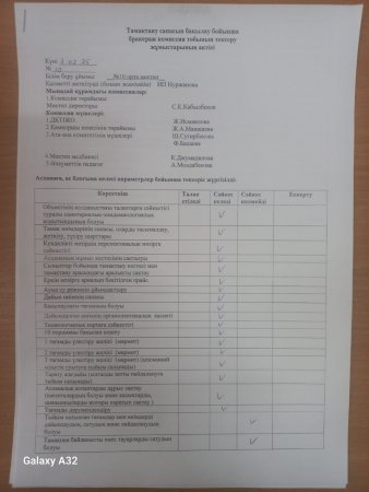 Тамақтану сапасын бақылау бойынша бракераж комиссия тобының тексеру жұмыстарының актісі