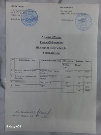 04.03.2025 ж. Тегін ыстық тамақпен қамтылған оқушылардың ас мәзірі
