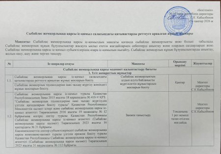 Сыбайлас жемқорлыққа қарсы іс-қимыл саласындағы қатынастарды реттеуге арналған жұмыс жоспары